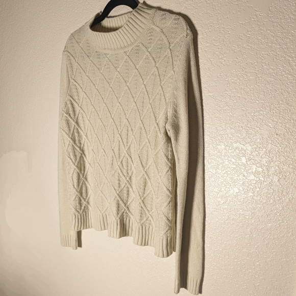 Soft Neutral Tone Cream Cable Knit Moc Neck Grandpa Sweater - Picture 2 of 4